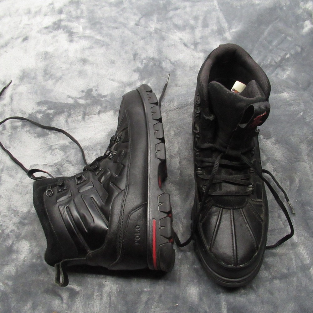 Polo Ralph Lauren Men Delton Boots 10D Black Leather Suede Winter Snow Rugged‎